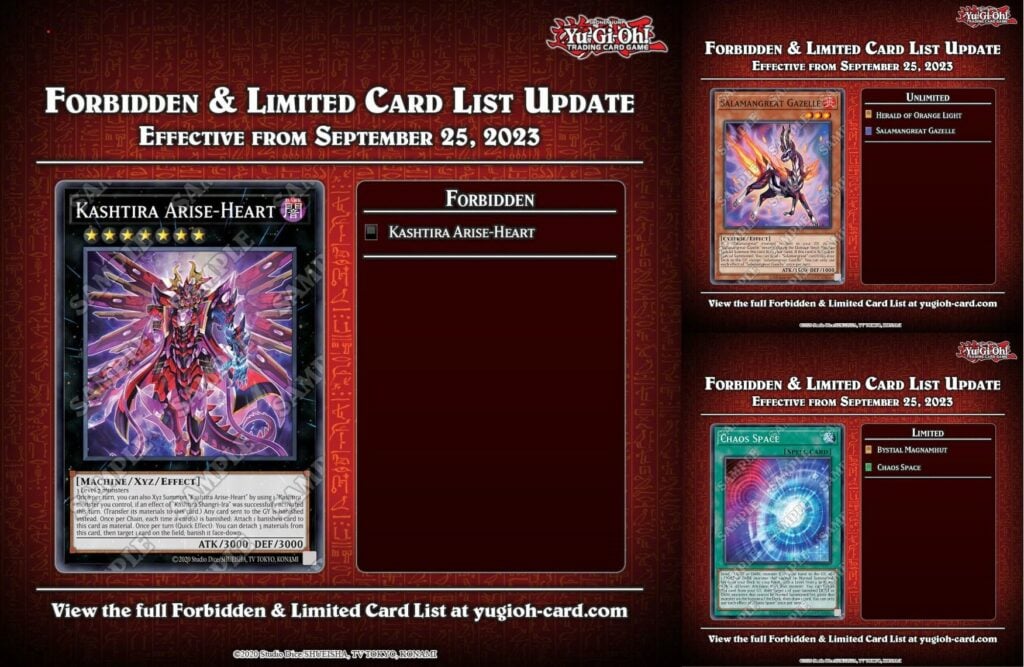 La Banlist Yu-Gi-Oh du 25 septembre 2023