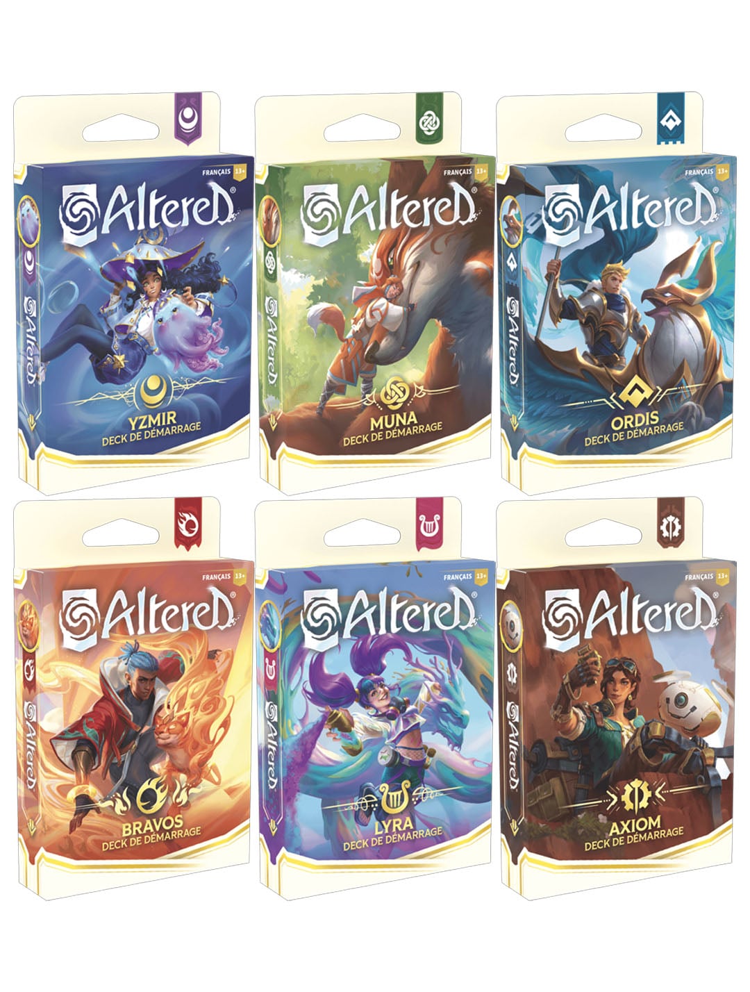 Altered TCG - Pack - 6 Decks de démarrage - Axiom + Bravos + Muna + Lyra + Yzmir + Ordis - en français