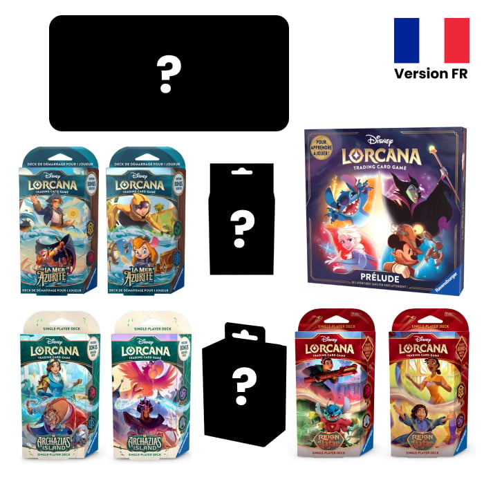 Lorcana - Pack - 1 Duo deck Chap 6 + 1 Duo deck Chap 7 + 1 Duo deck Chap 8 + 1 Deckbox Lorcana aléatoire + 1 sleeves Lorcana aléatoire + 1 Coffret Prélude + 1 Playmat Lorcana aléatoire - FR