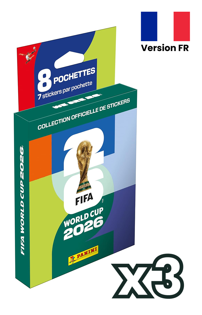 Panini - Pack - 3 Blister - 8 Pochettes - 56 Stickers - Coupe du Monde de la FIFA 2026 - Adrenalyn XL - en français